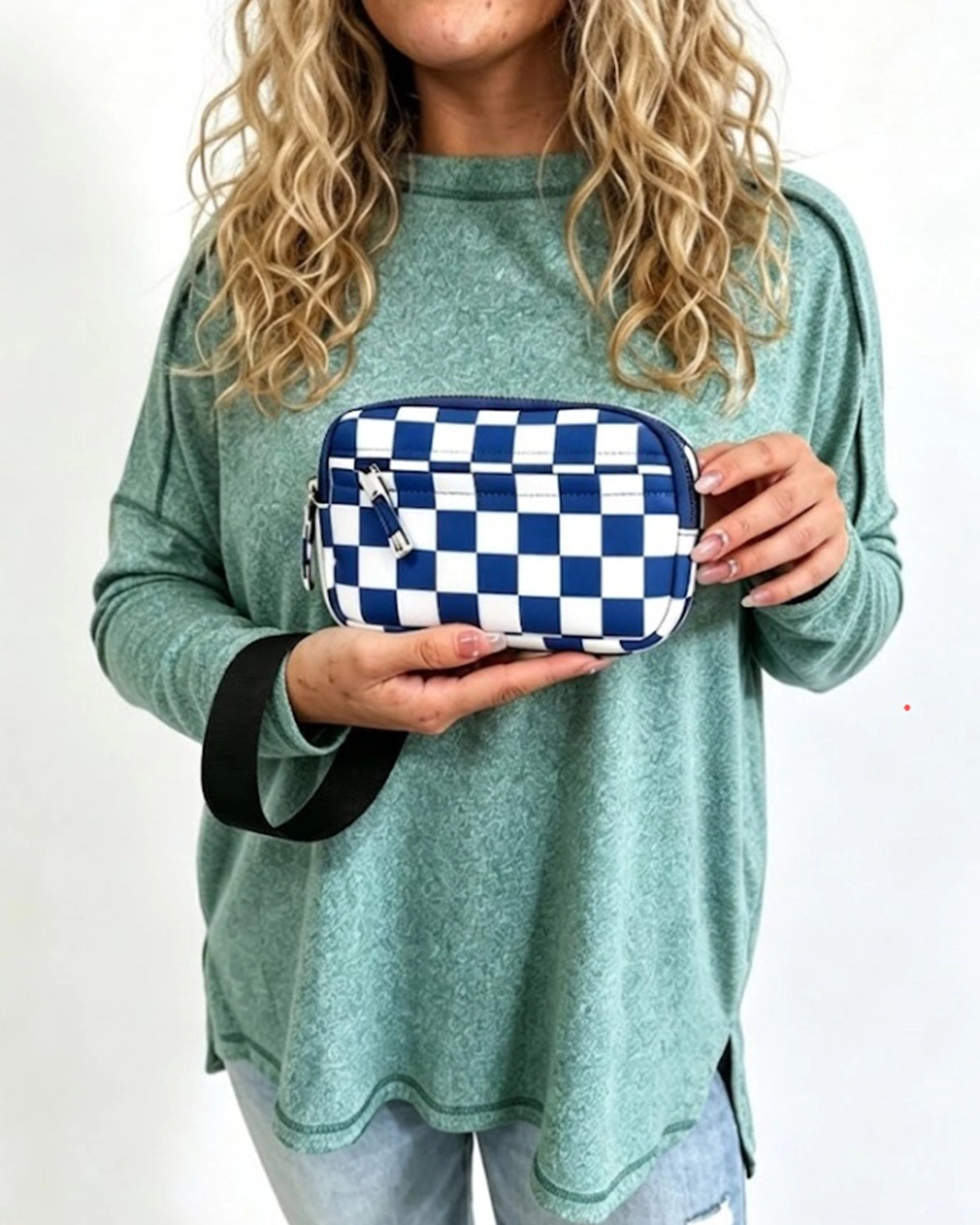 Blue Checkerboard Multi-zip Waterproof Pouch Daily Wristlet Bag SP161