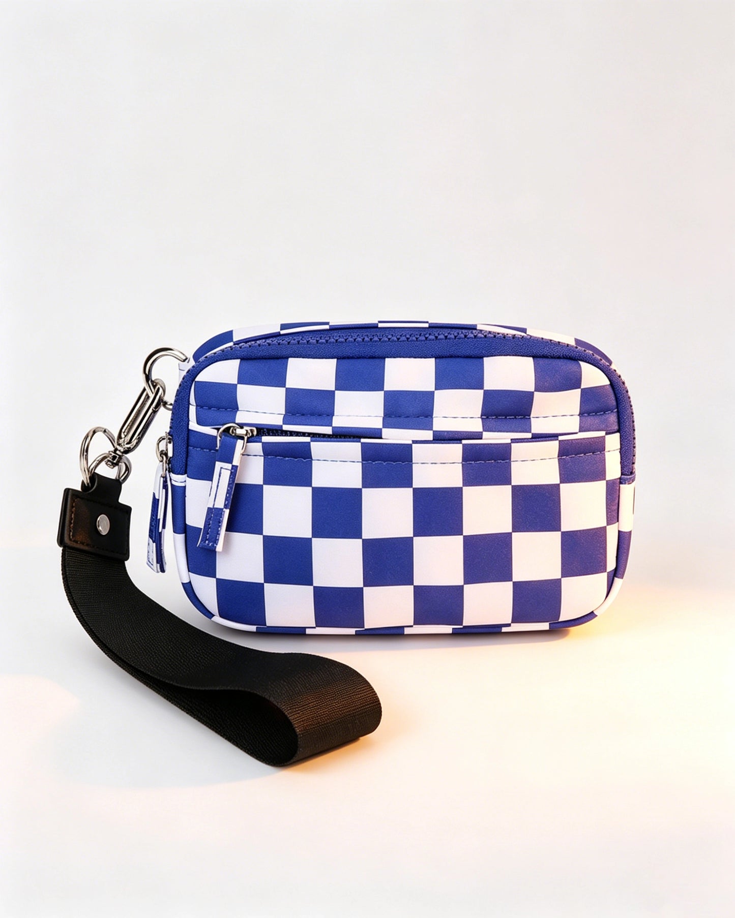 Blue Checkerboard Multi-zip Waterproof Pouch Daily Wristlet Bag SP161