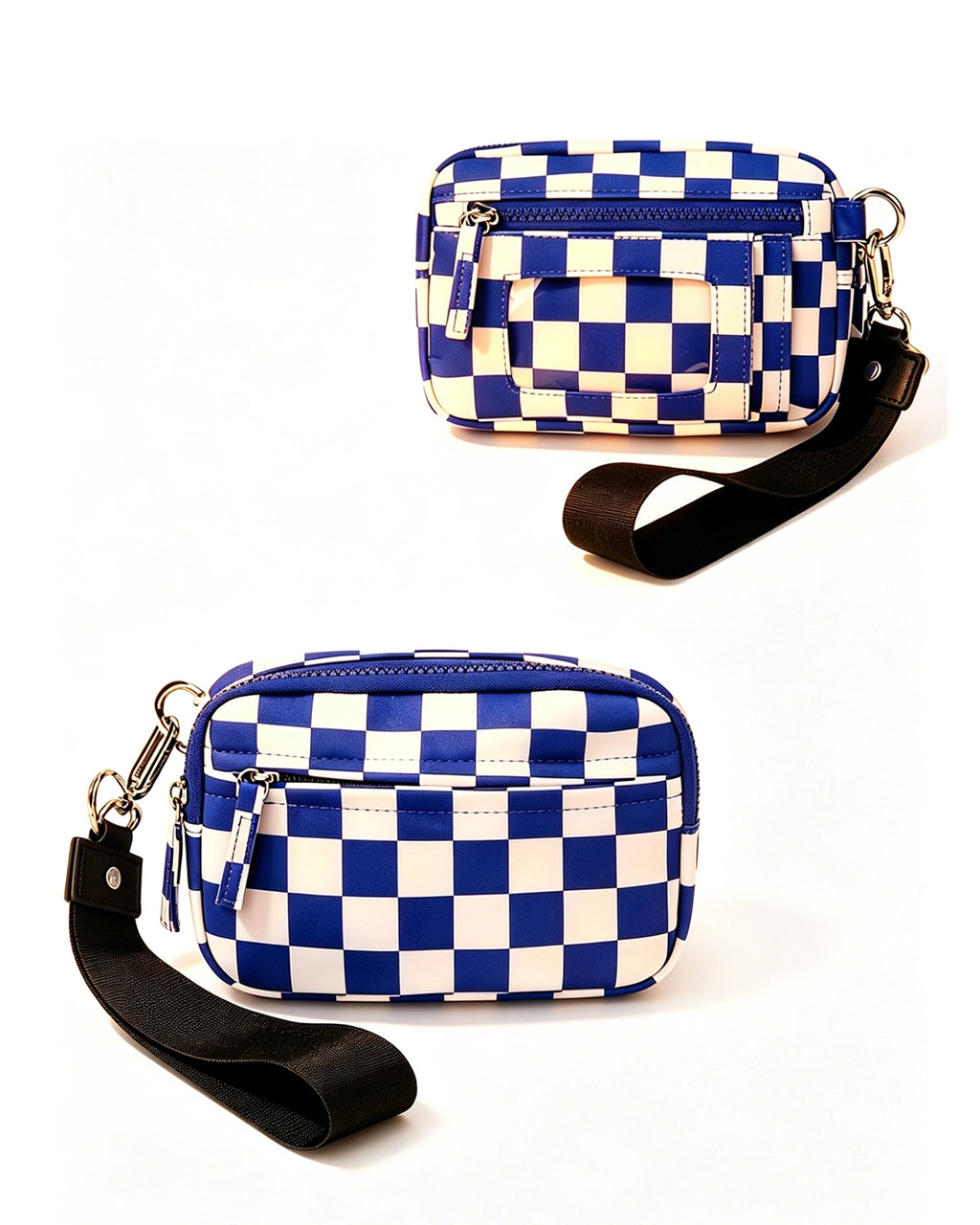 Wholesale Blue Checkerboard Multi-zip Waterproof Pouch Daily Wristlet Bag SP161
