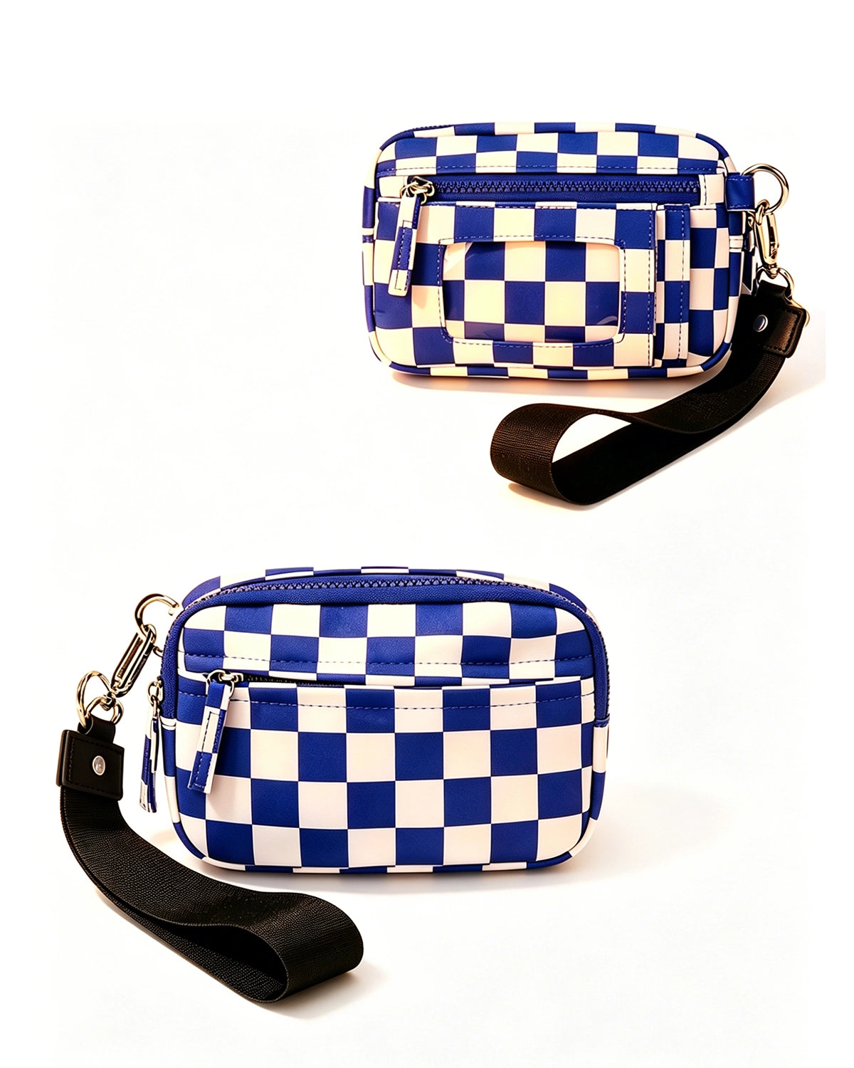 Blue Checkerboard Multi-zip Waterproof Pouch Daily Wristlet Bag SP161