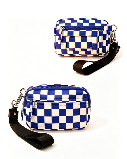 Blue Checkerboard Multi-zip Waterproof Pouch Daily Wristlet Bag SP161