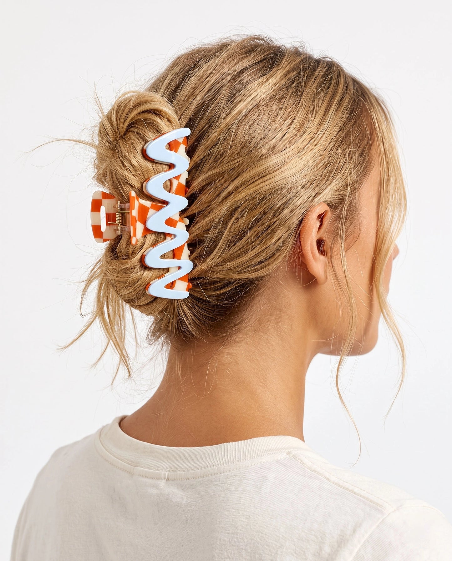 Blue Checkered Wavy Hair Claw Casual Accessory SP228