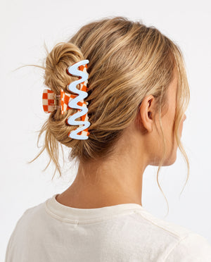 Wholesale Blue Checkered Wavy Hair Claw Casual Accessory SP228