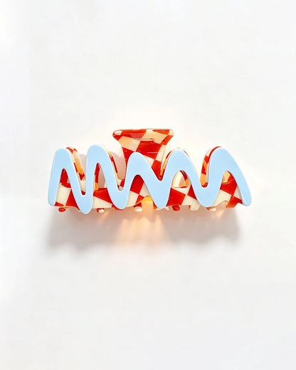 Blue Checkered Wavy Hair Claw Casual Accessory SP228