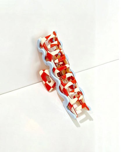 Blue Checkered Wavy Hair Claw Casual Accessory SP228