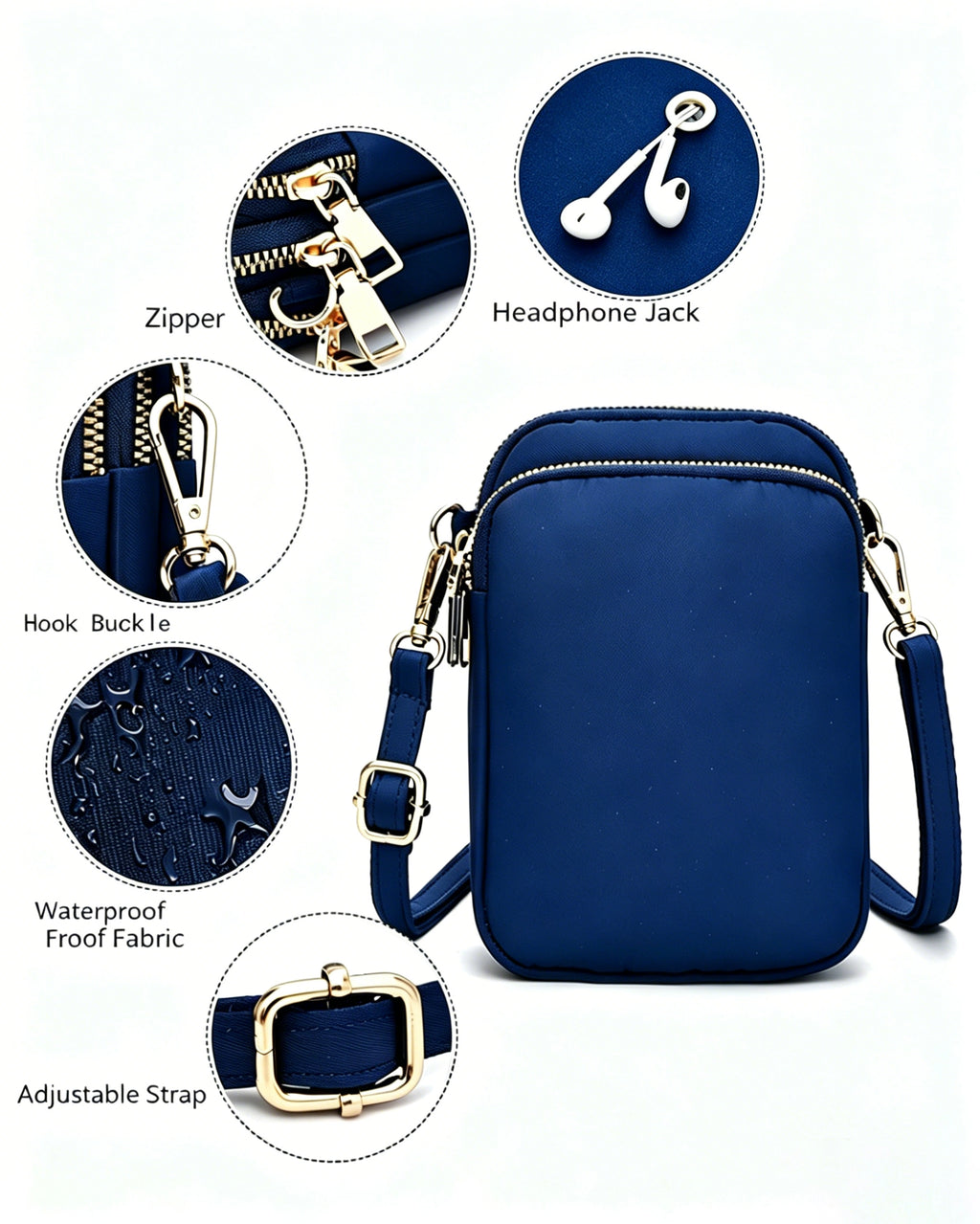 Wholesale Blue Waterproof Headphone Crossbody Daily Phone Pouch SP147