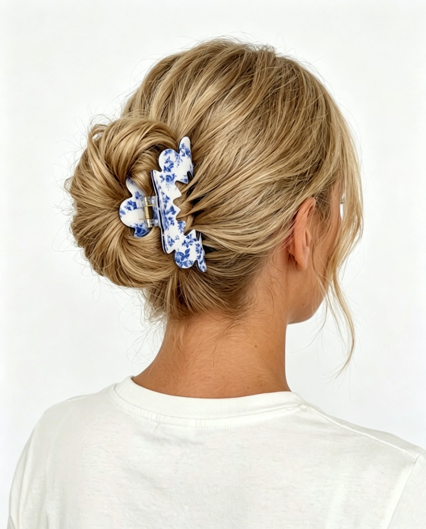 Blue White Floral Hair Clip Elegant Vintage SP219