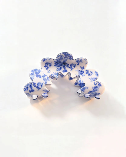 Blue White Floral Hair Clip Elegant Vintage SP219