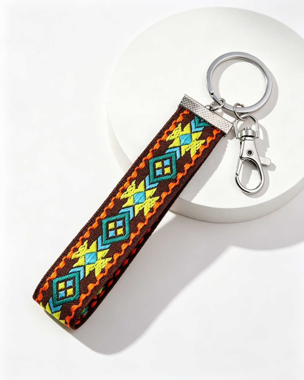 Wholesale Brown Boho Embroidered Wristlet Daily Keychain Lanyard Strap SP180