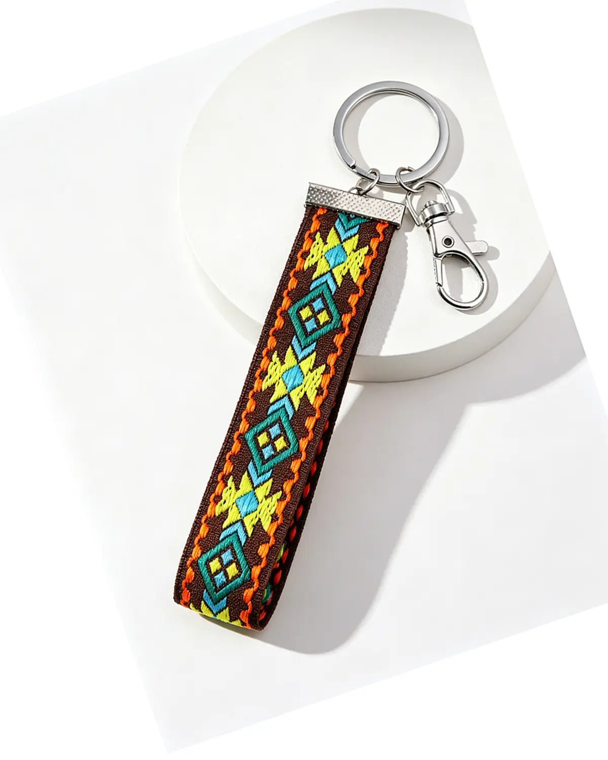 Brown Boho Embroidered Wristlet Daily Keychain Lanyard Strap SP180