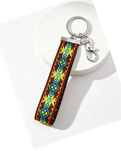 Brown Boho Embroidered Wristlet Daily Keychain Lanyard Strap SP180