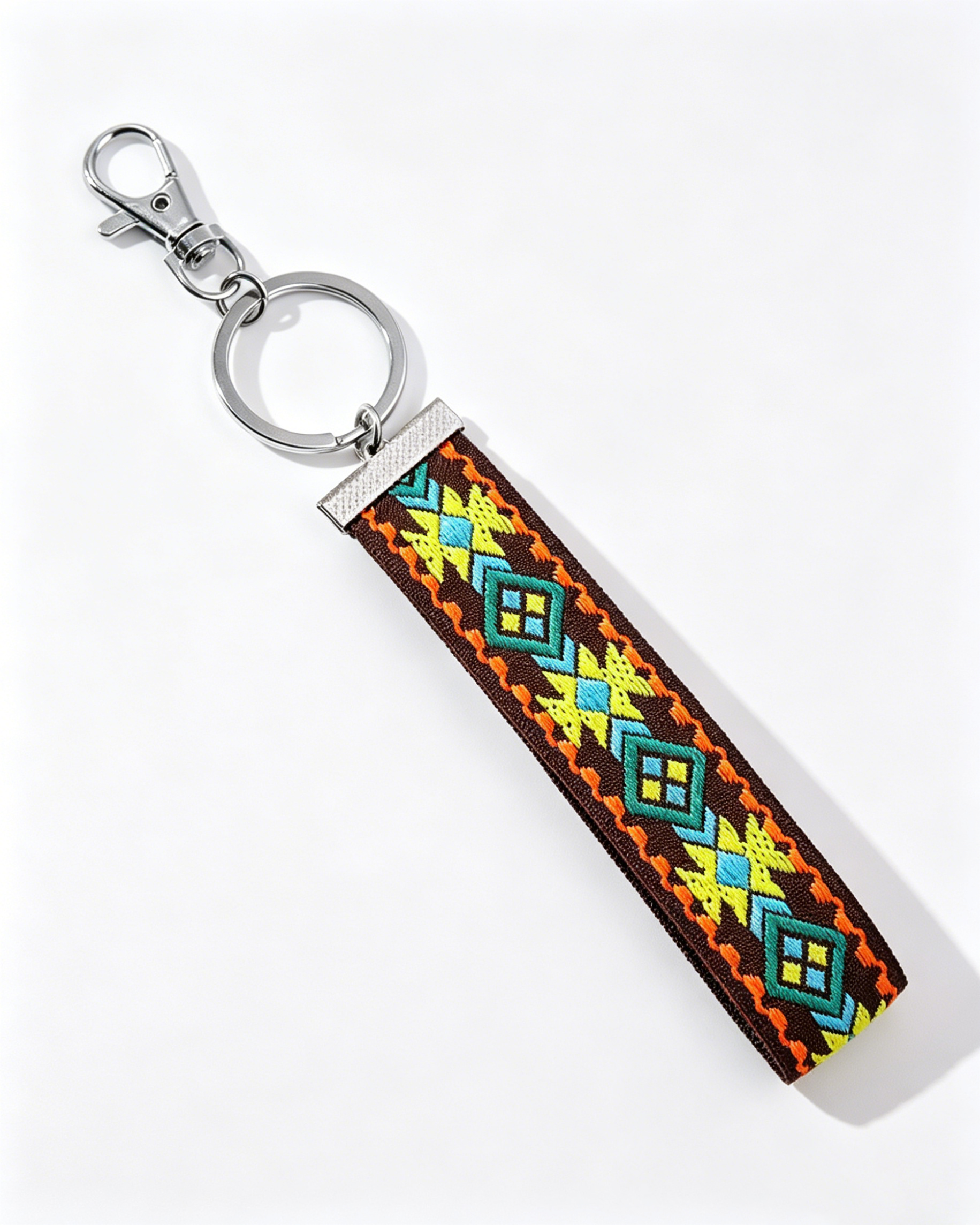 Wholesale Brown Boho Embroidered Wristlet Daily Keychain Lanyard Strap SP180