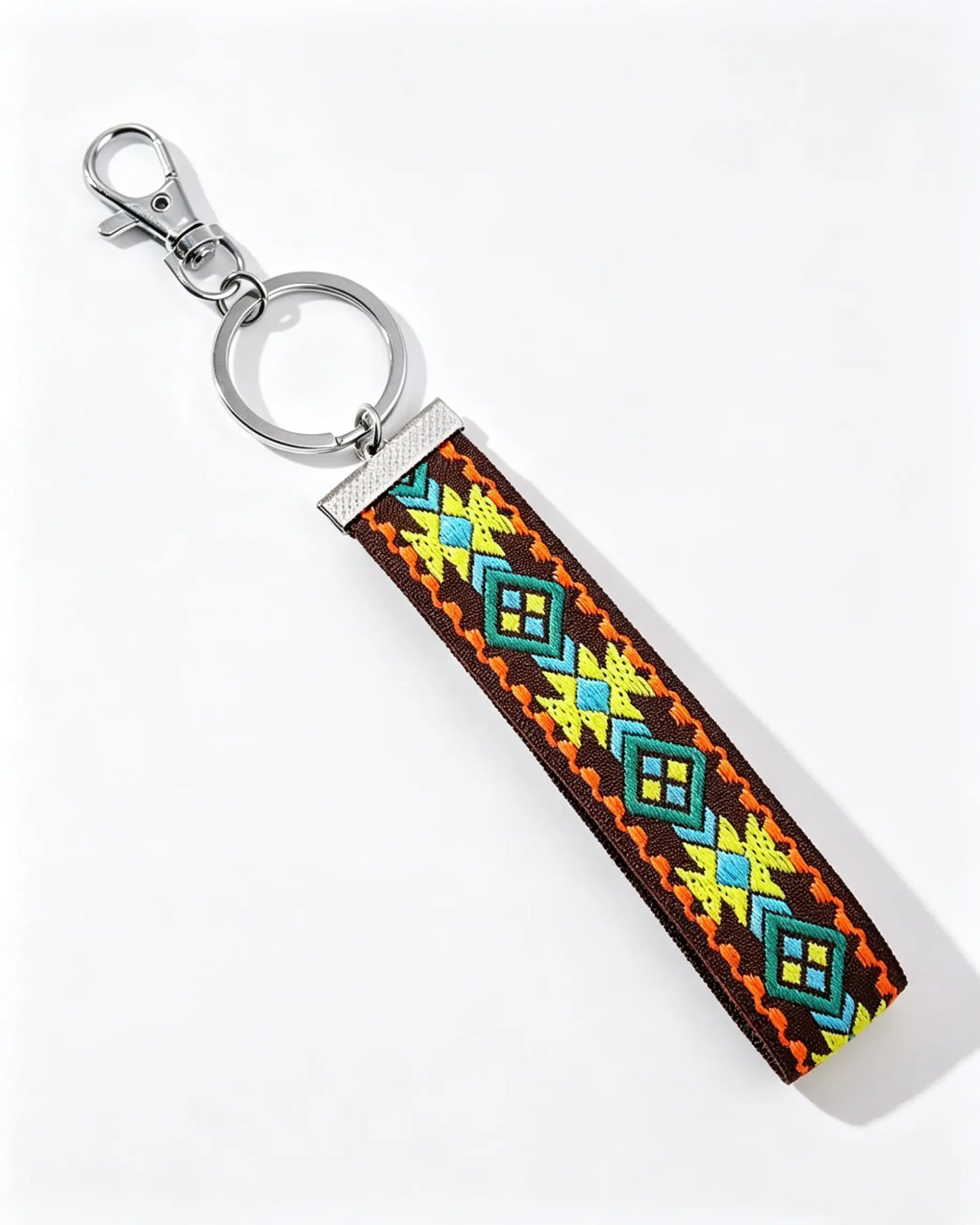 Brown Boho Embroidered Wristlet Daily Keychain Lanyard Strap SP180