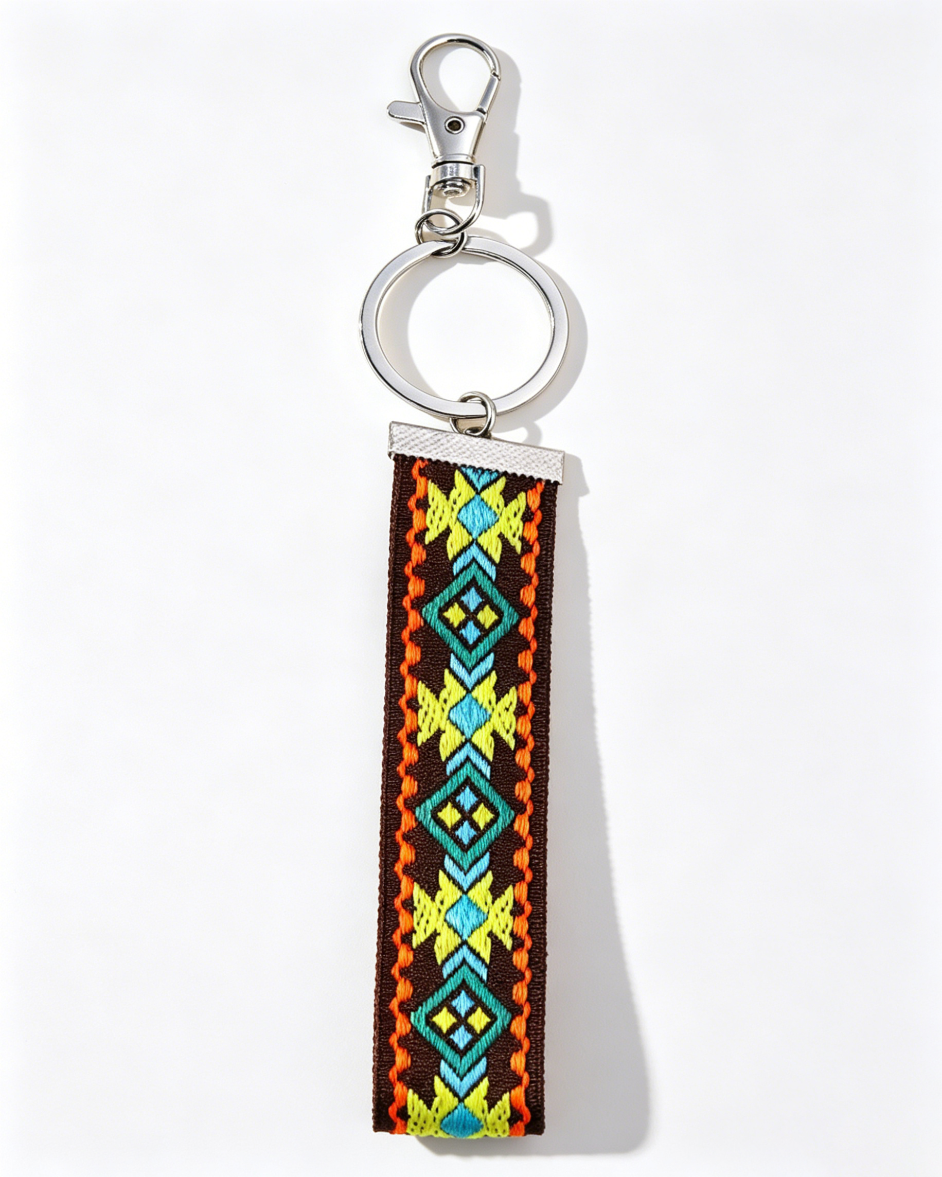 Wholesale Brown Boho Embroidered Wristlet Daily Keychain Lanyard Strap SP180