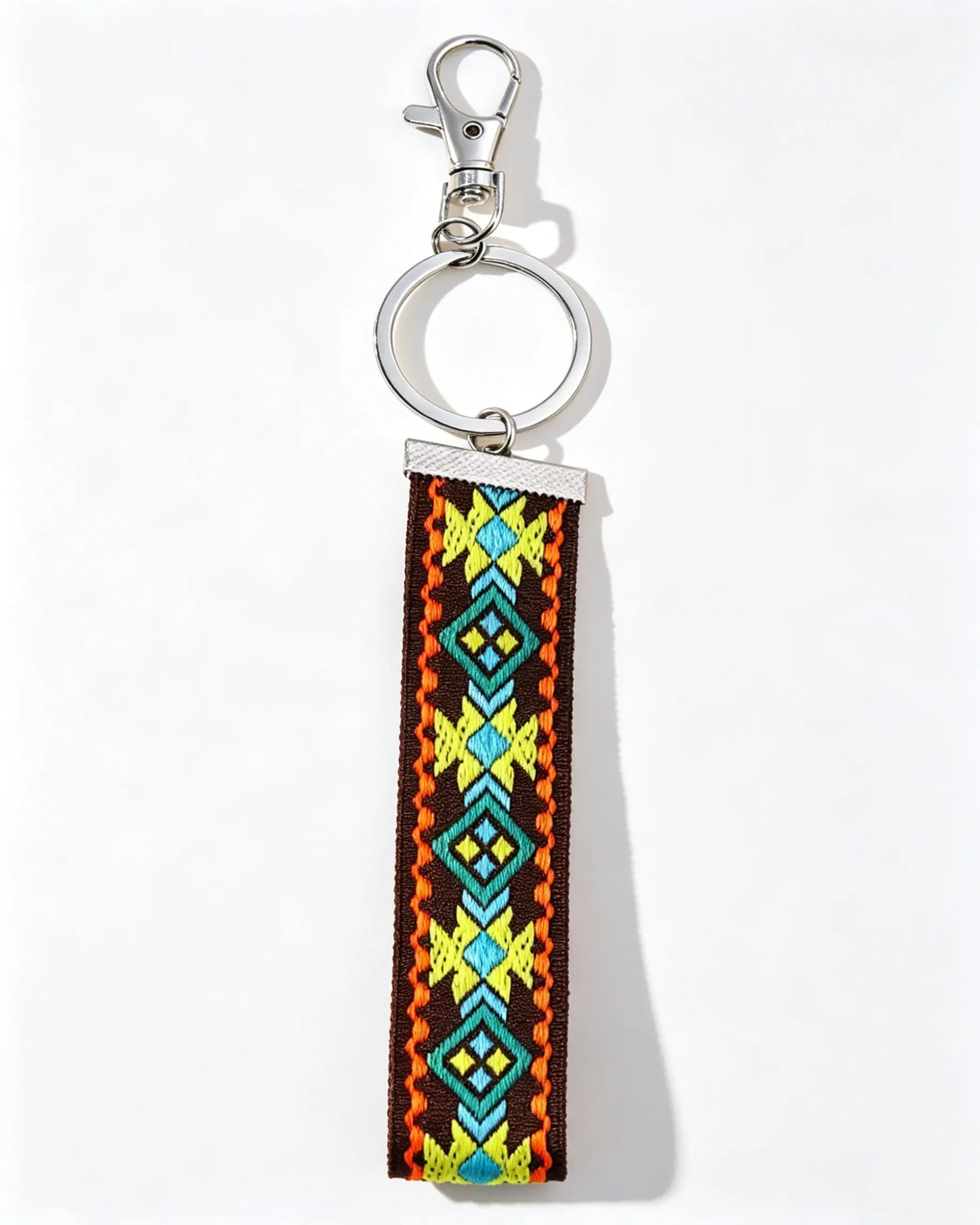 Brown Boho Embroidered Wristlet Daily Keychain Lanyard Strap SP180
