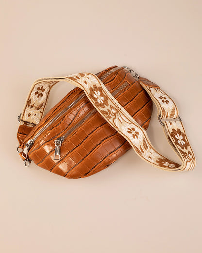 Wholesale Brown Croc PU Sling Bag Casual Boho Accessory SP143