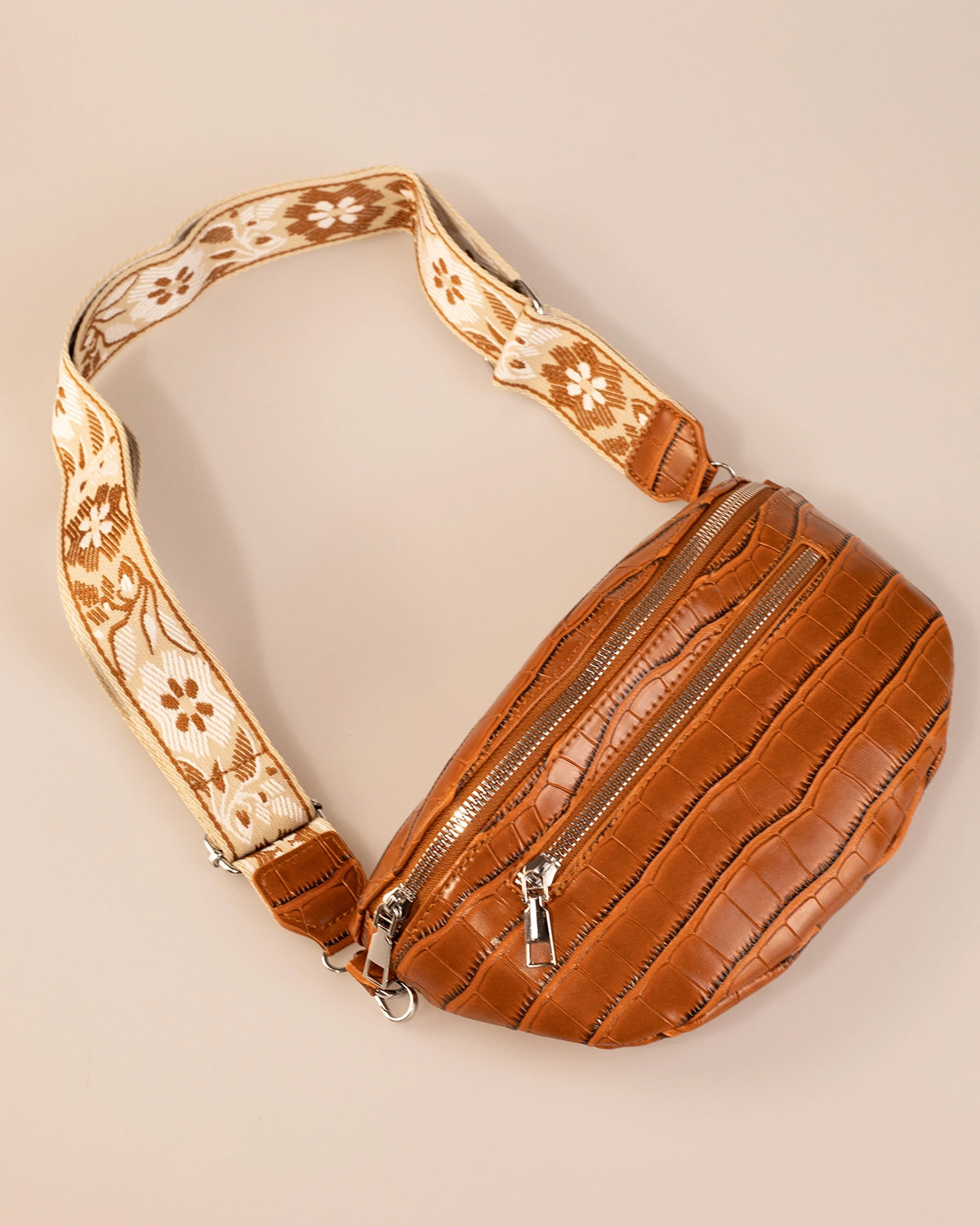 Wholesale Brown Croc PU Sling Bag Casual Boho Accessory SP143