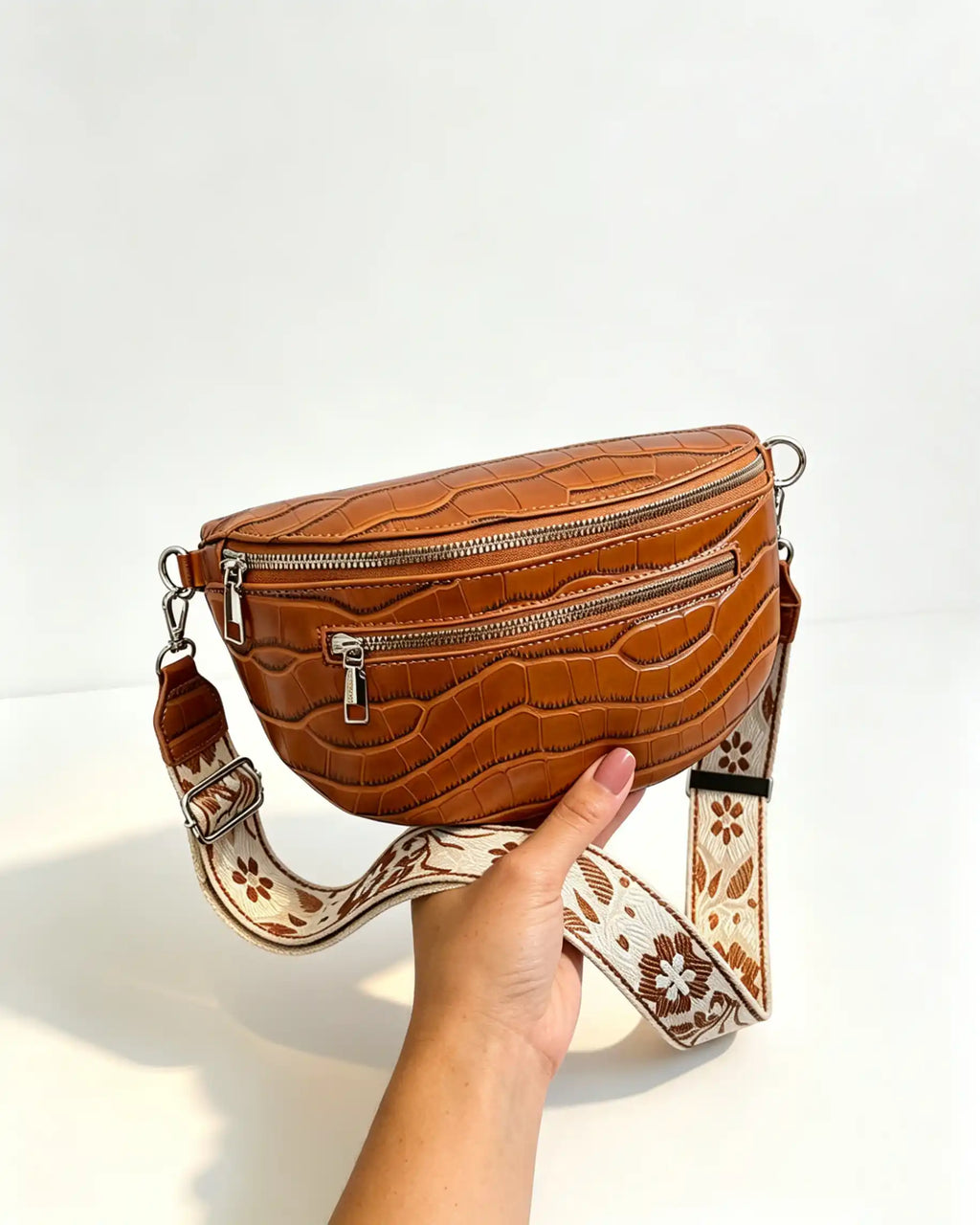 Wholesale Brown Croc PU Sling Bag Casual Boho Accessory SP143