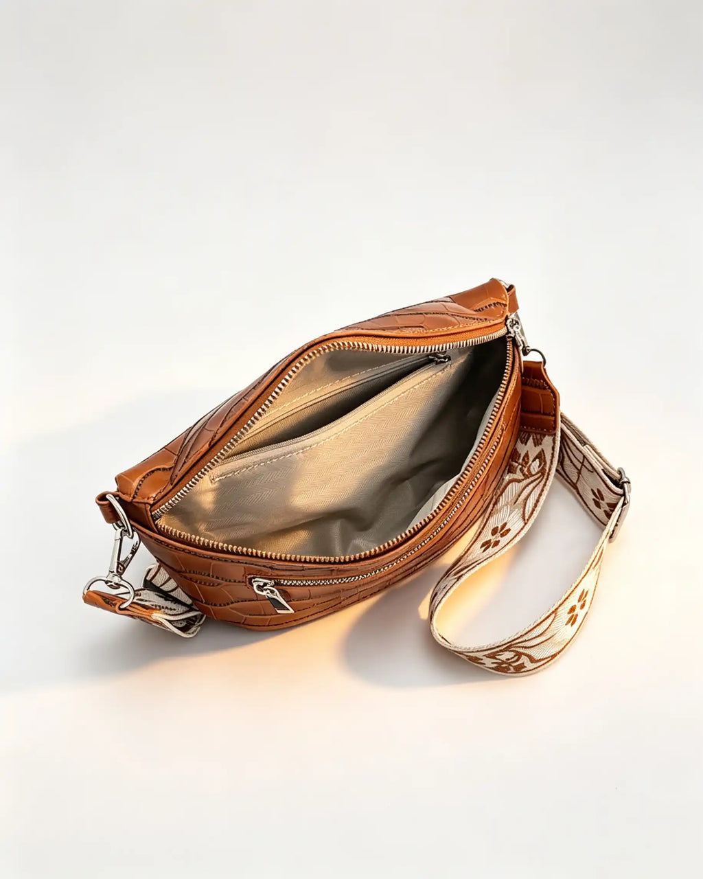 Wholesale Brown Croc PU Sling Bag Casual Boho Accessory SP143