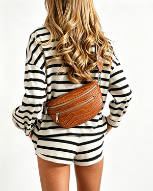 Wholesale Brown Croc PU Sling Bag Casual Boho Accessory SP143