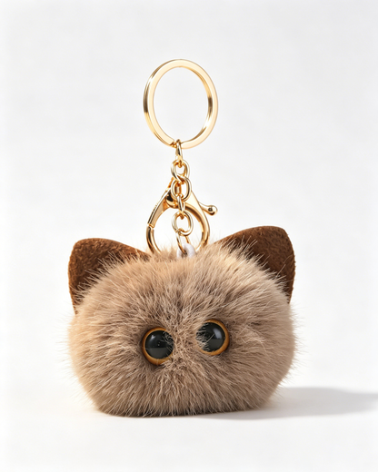 Brown Faux Fur Cat Keychain Daily Plush Accessory SP191