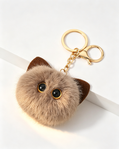Brown Faux Fur Cat Keychain Daily Plush Accessory SP191
