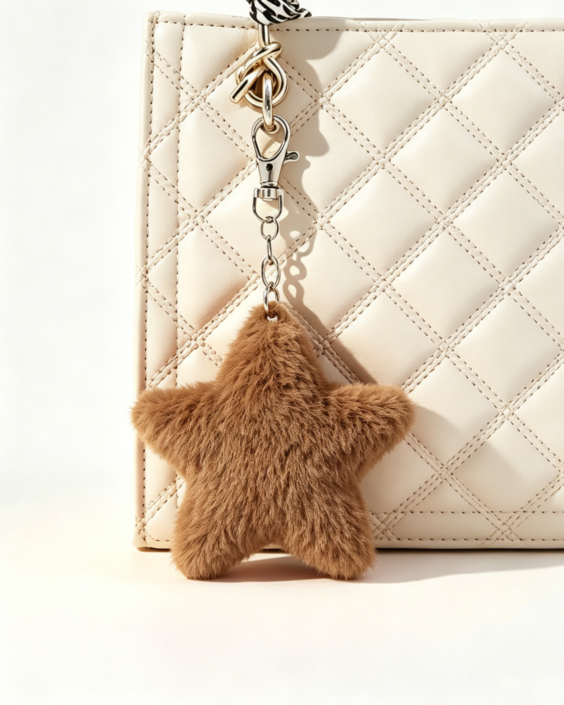 Wholesale Brown Faux Fur Star Keychain Casual Fluffy Bag Pendant SP183