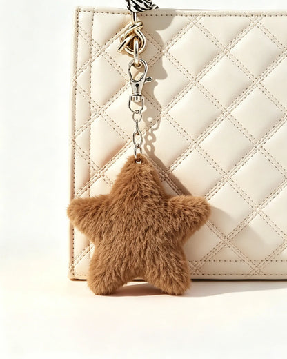 Brown Faux Fur Star Keychain Casual Fluffy Bag Pendant SP183