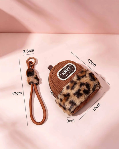 Brown Leopard Plush Mini Pouch Daily Y2K Accessory SP165