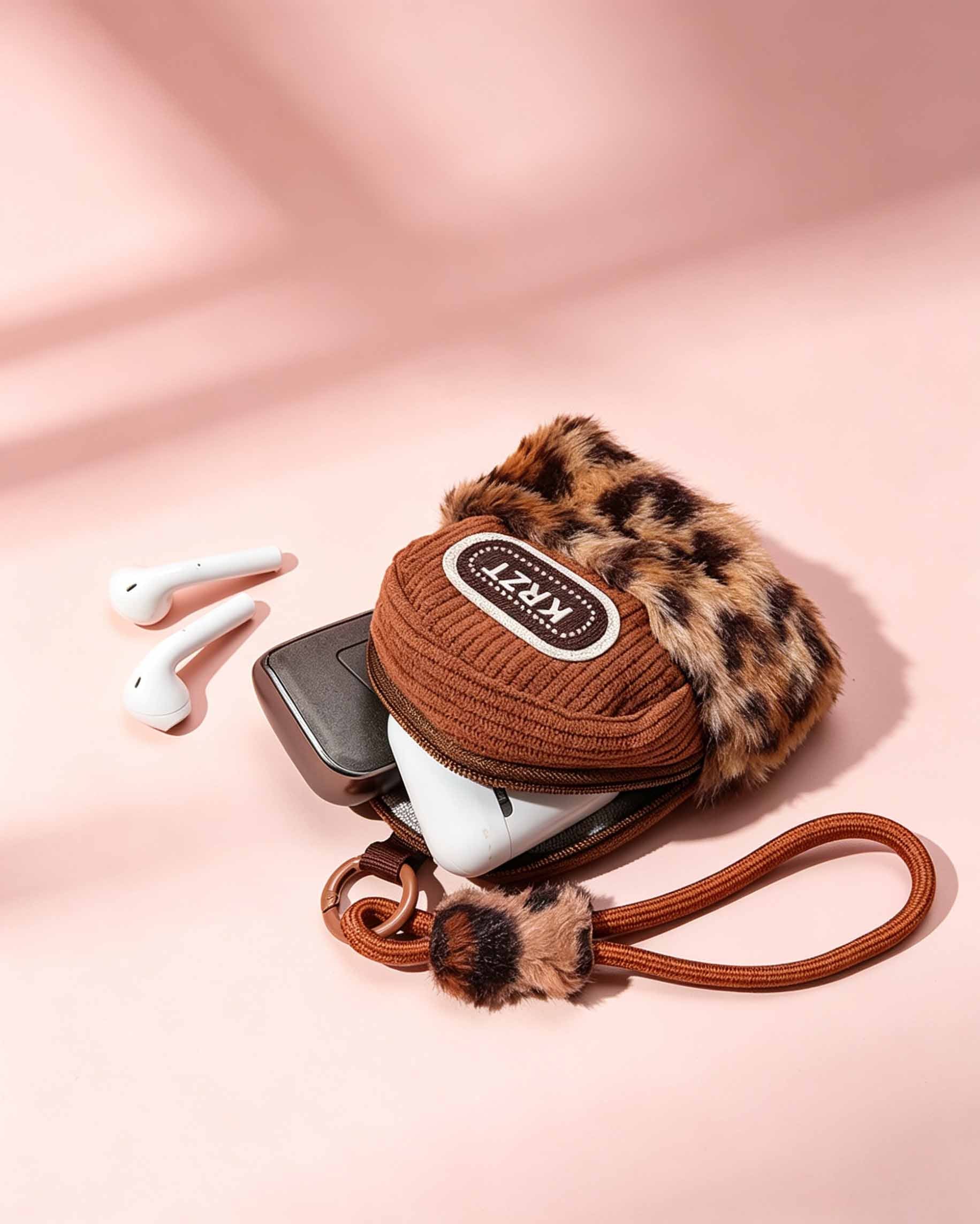 Wholesale Brown Leopard Plush Mini Pouch Daily Y2K Accessory SP165