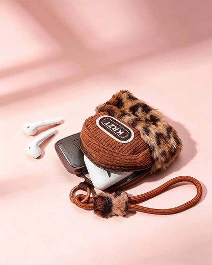 Brown Leopard Plush Mini Pouch Daily Y2K Accessory SP165
