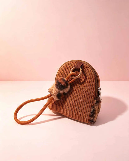 Brown Leopard Plush Mini Pouch Daily Y2K Accessory SP165