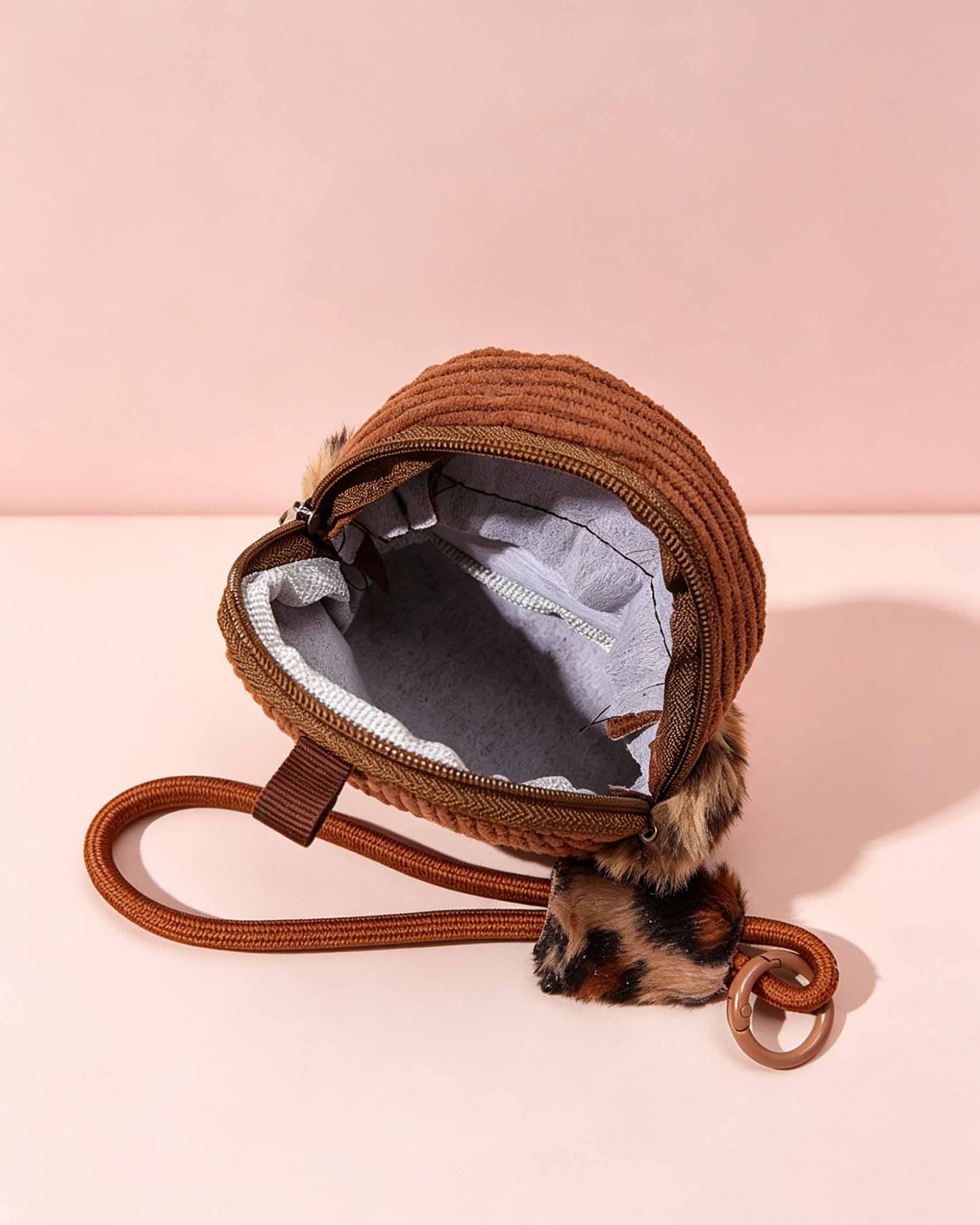 Wholesale Brown Leopard Plush Mini Pouch Daily Y2K Accessory SP165