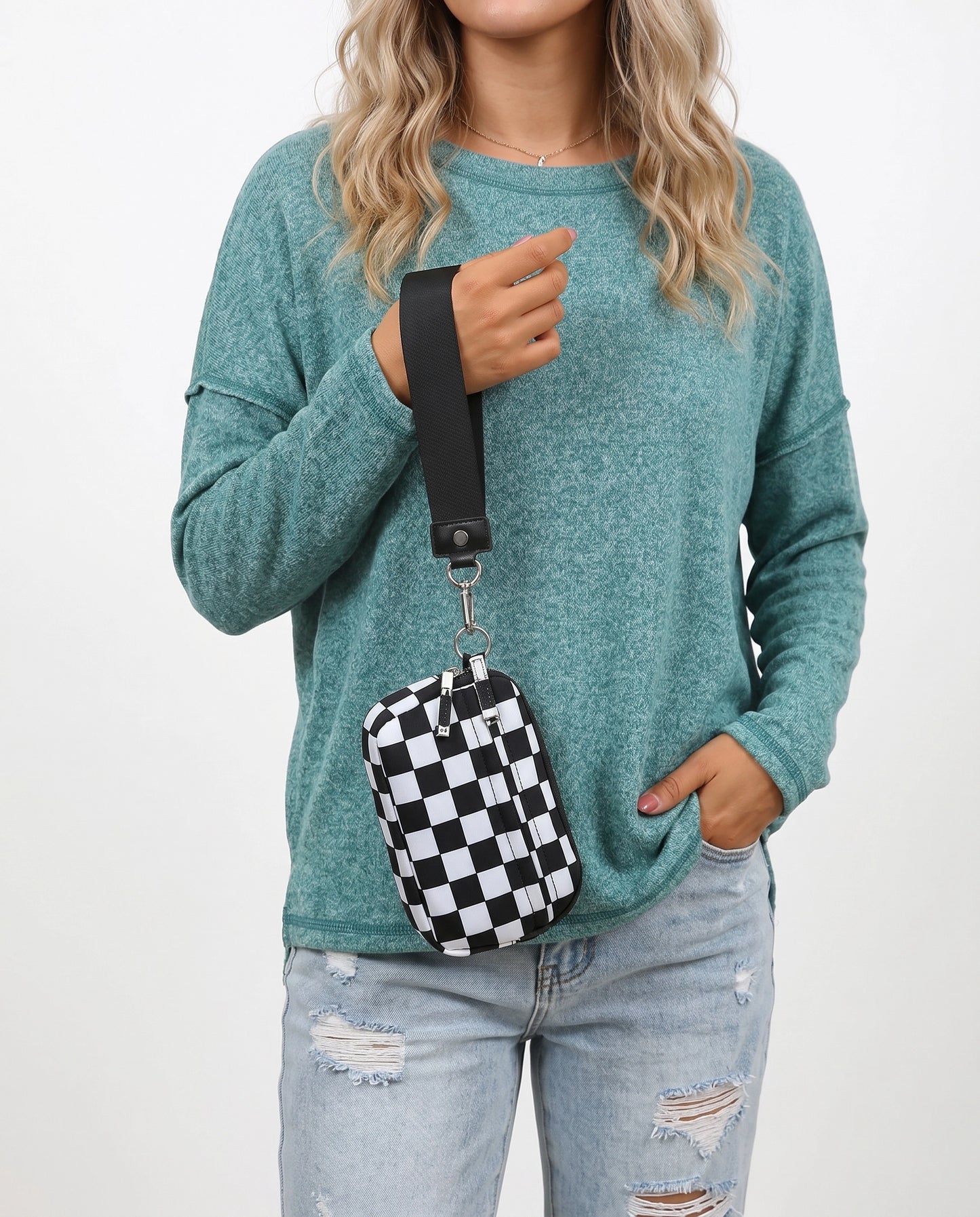 Checkerboard Multi-zip Waterproof Pouch Daily Wristlet Bag SP159