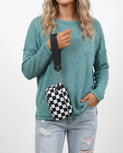 Checkerboard Multi-zip Waterproof Pouch Daily Wristlet Bag SP159