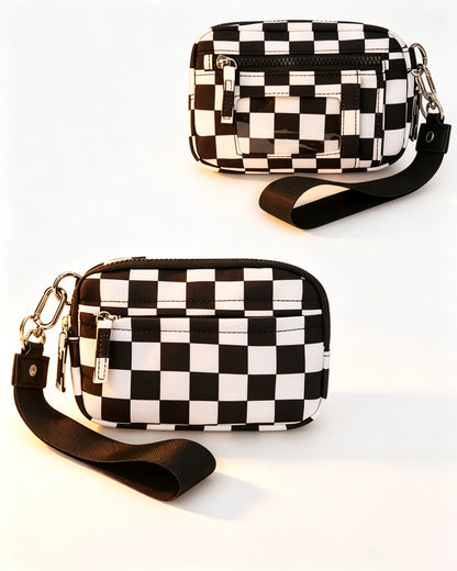 Checkerboard Multi-zip Waterproof Pouch Daily Wristlet Bag SP159