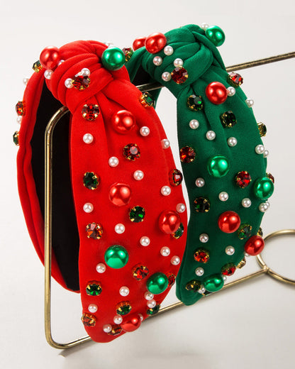 Wholesale Christmas Rhinestone&Pearl Headband Festives Celebrations Hair Hoop Elastic Headbands For Adults And Kids SP011