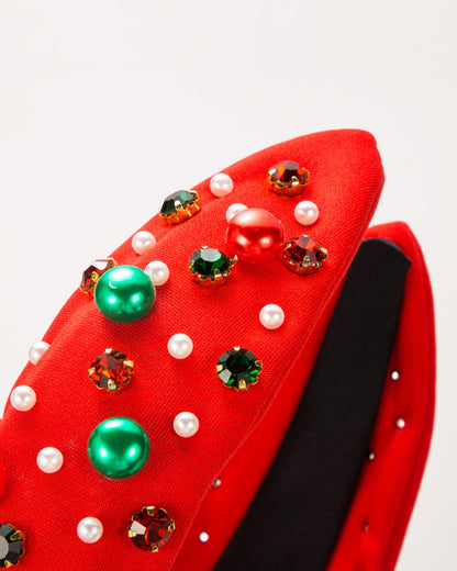 Wholesale Christmas Rhinestone&Pearl Headband Festives Celebrations Hair Hoop Elastic Headbands For Adults And Kids SP011