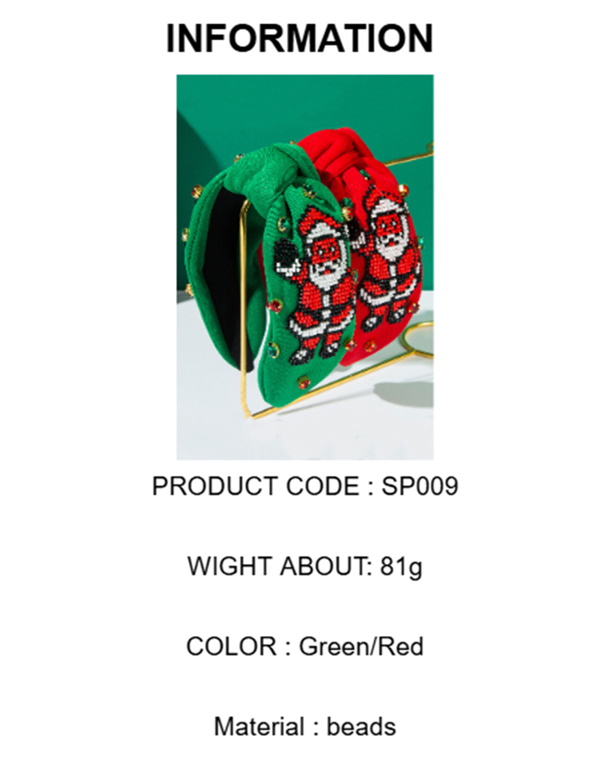 Wholesale Christmas Santa Headband beaded Festives Celebrations Hair Hoop Elastic Headbands For Adults And Kids SP009