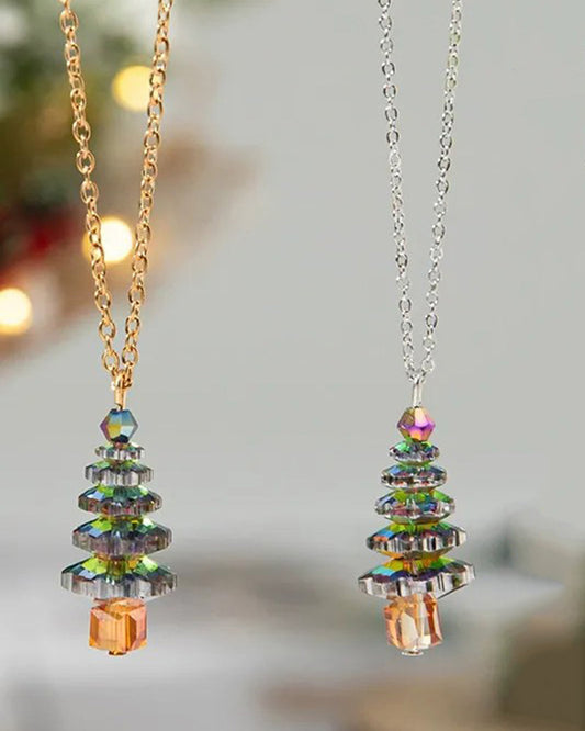 Wholesale Christmas Theme Fashionable Necklace Alloy Clavicle Chain Colorful Crystal Christmas Tree Design Women's Jewelry Accessory SP002