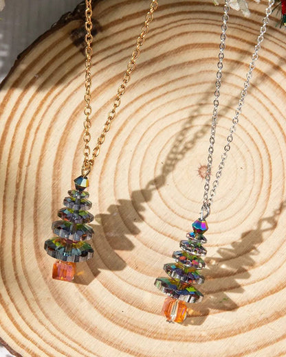 Wholesale Christmas Theme Fashionable Necklace Alloy Clavicle Chain Colorful Crystal Christmas Tree Design Women's Jewelry Accessory SP002