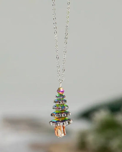 Wholesale Christmas Theme Fashionable Necklace Alloy Clavicle Chain Colorful Crystal Christmas Tree Design Women's Jewelry Accessory SP002