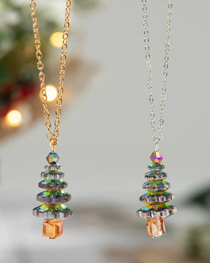 Wholesale Christmas Theme Fashionable Necklace Alloy Clavicle Chain Colorful Crystal Christmas Tree Design Women's Jewelry Accessory SP002