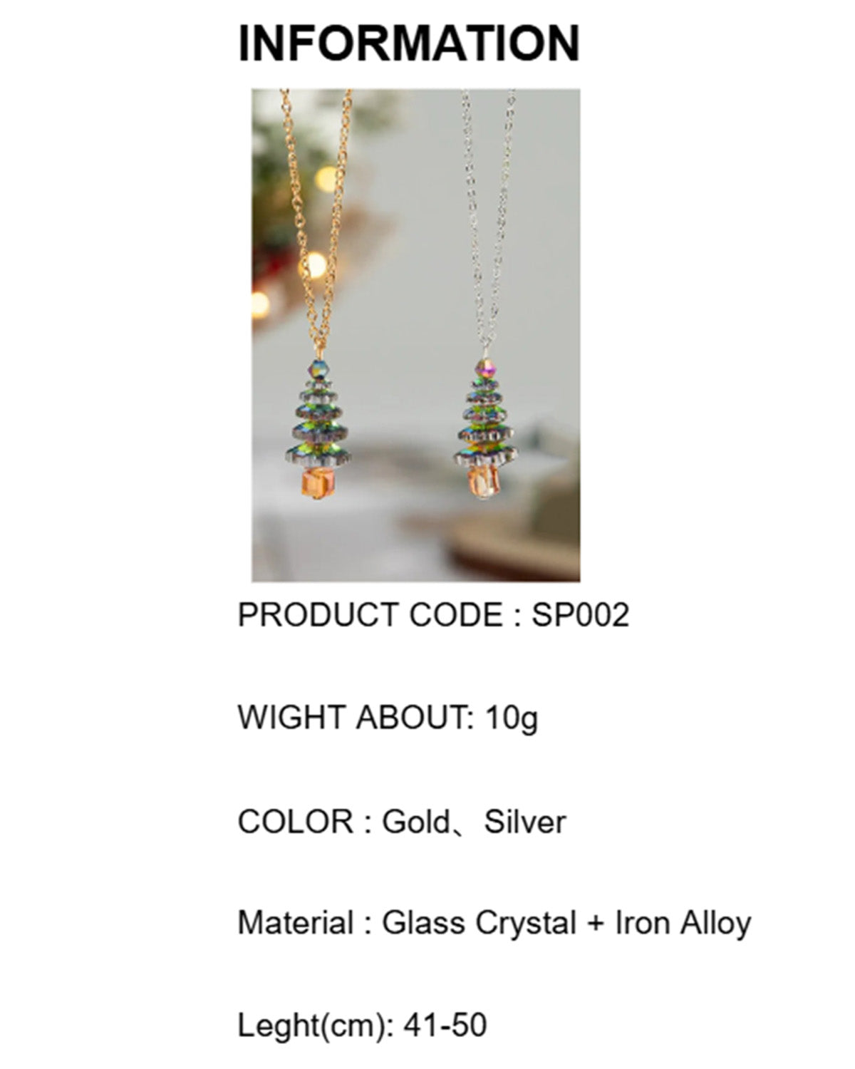 Wholesale Christmas Theme Fashionable Necklace Alloy Clavicle Chain Colorful Crystal Christmas Tree Design Women's Jewelry Accessory SP002