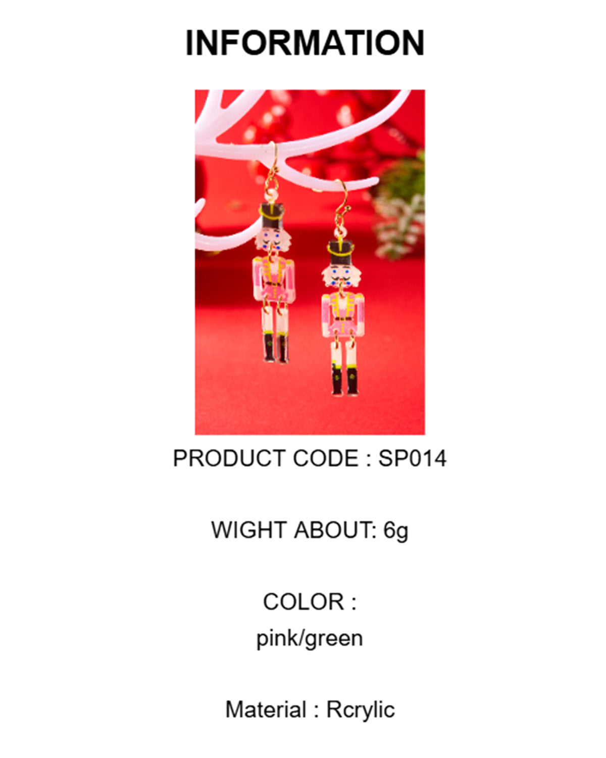 Wholesale Christmas series earrings fashionable and versatile Christmas love elk acrylic earrings  SP014
