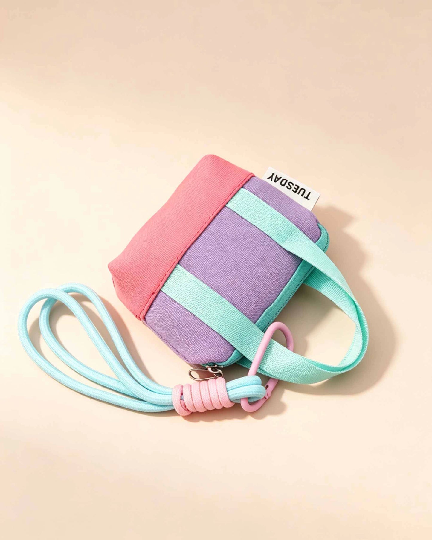 Colorblock Canvas Mini Earphone Pouch Keychain Daily Cute Accessory SP162
