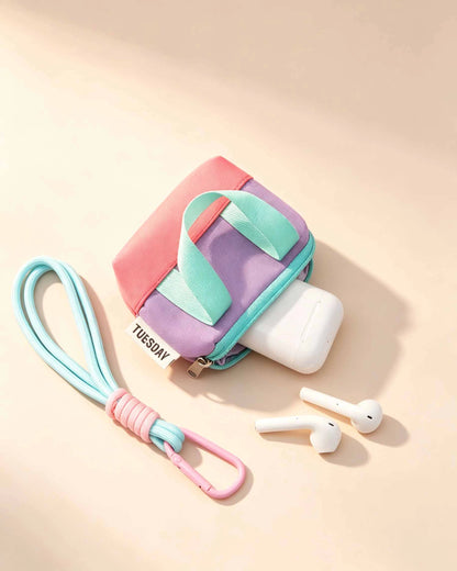 Colorblock Canvas Mini Earphone Pouch Keychain Daily Cute Accessory SP162