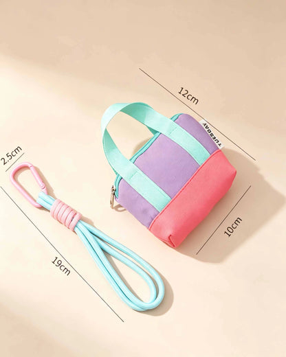 Colorblock Canvas Mini Earphone Pouch Keychain Daily Cute Accessory SP162