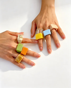 Wholesale Colorful 7Pcs Resin Chunky Rings Party Y2K Jewelry Rings SP106