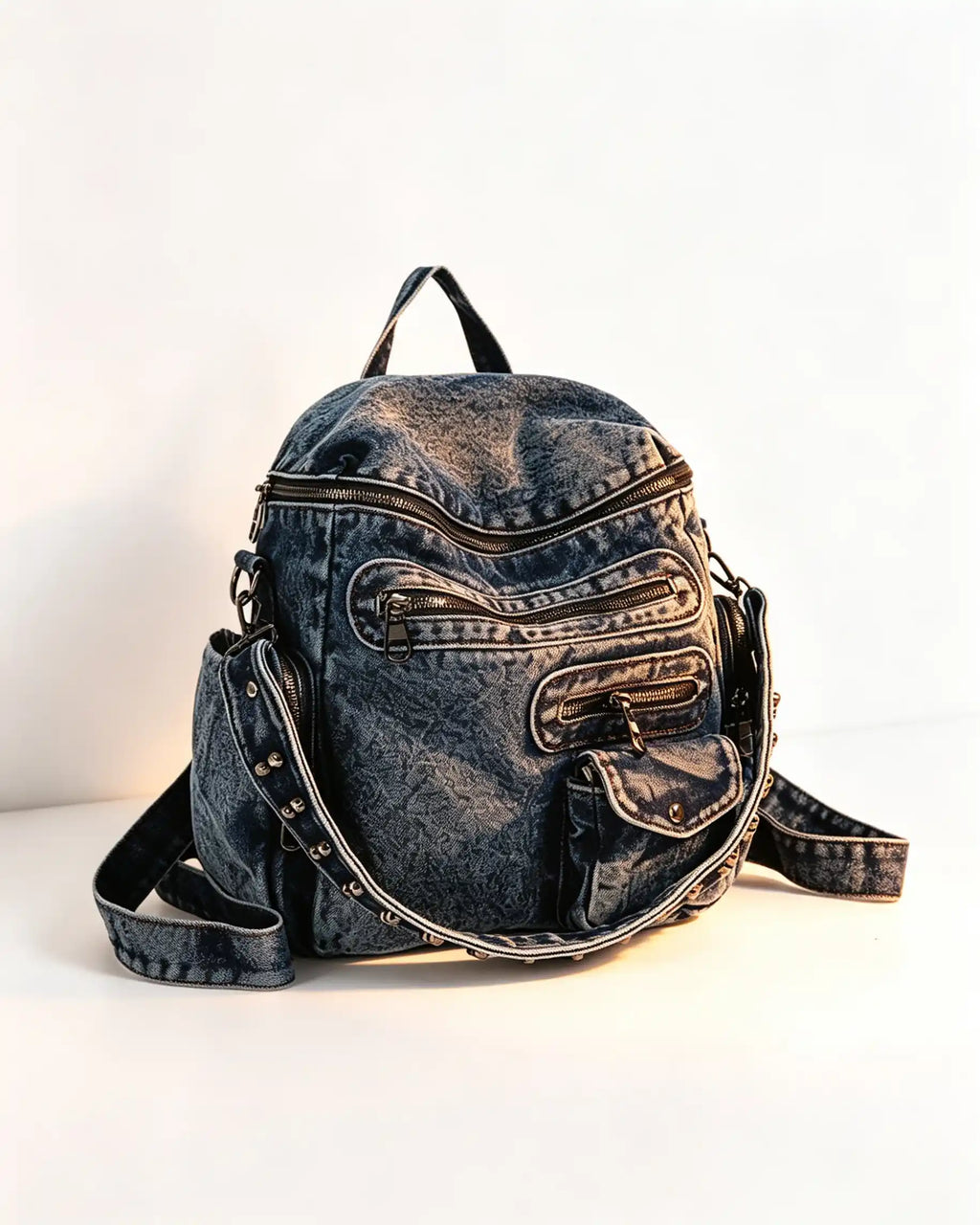 Wholesale Dark Blue Denim Rivet Backpack SP135
